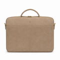 Front view of beige laptop bag with zipper closure.
