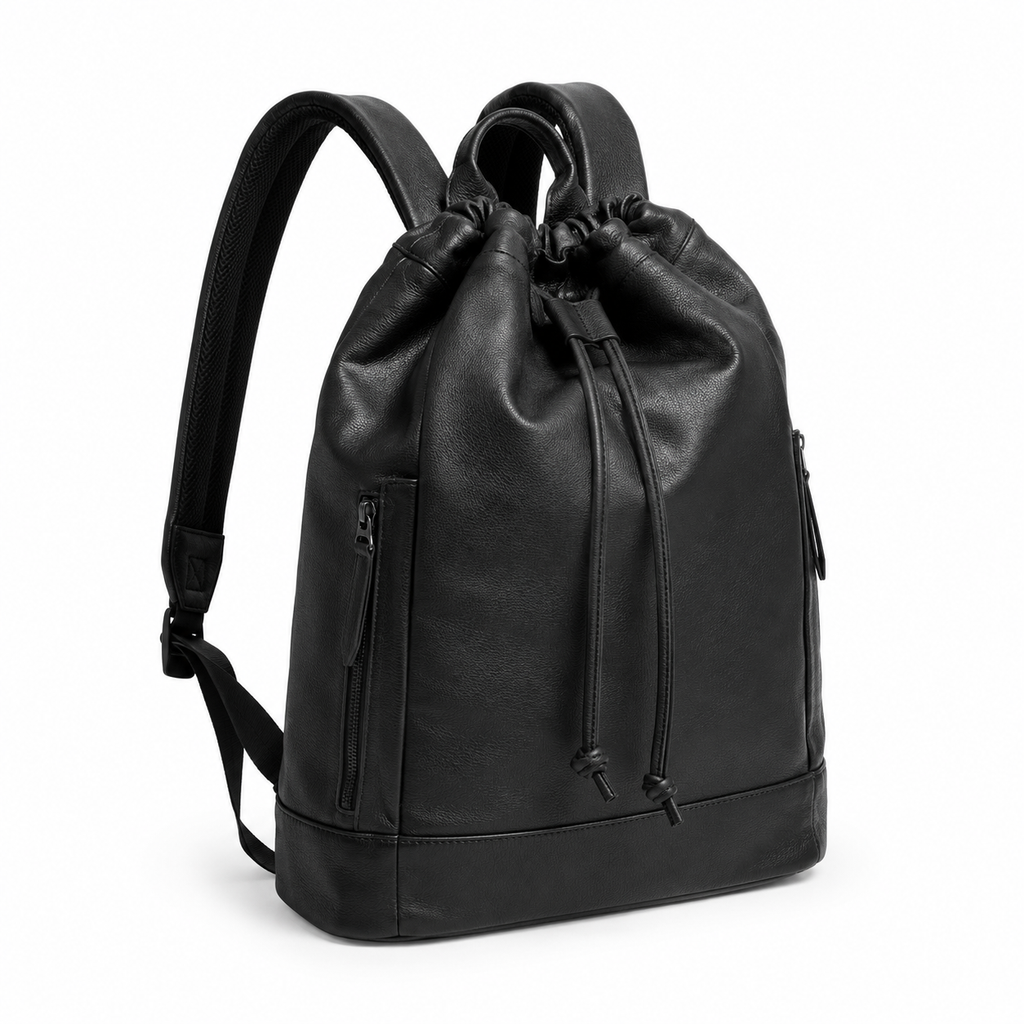 Detailed view of the drawstring closure on the backpack.