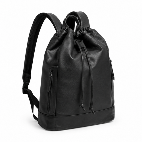 Detailed view of the drawstring closure on the backpack.