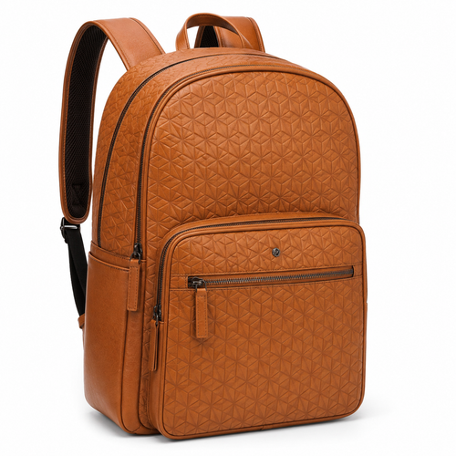 Side view showing pockets of boneroshop leather backpack