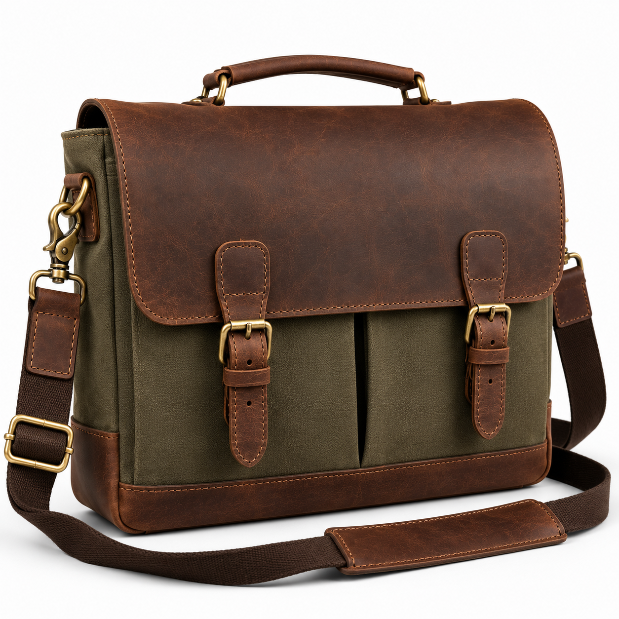Side view showing adjustable strap of the messenger bag.