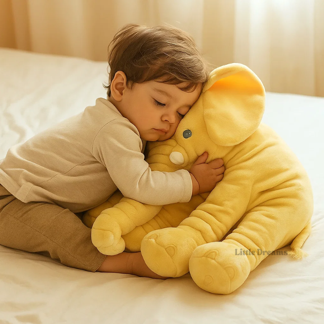 Elephant pillow showcasing breathable filling and child safety features