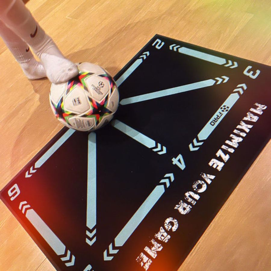 Football Pro Training Mat set up in living room ready for training session