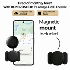 Waterproof GPS pet tracker with twelve-month battery life and instant boundary alerts.
