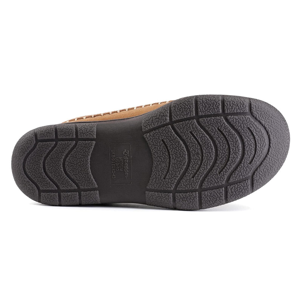 Flexible rubber sole of men's orthopaedic slippers demonstrating grip pattern