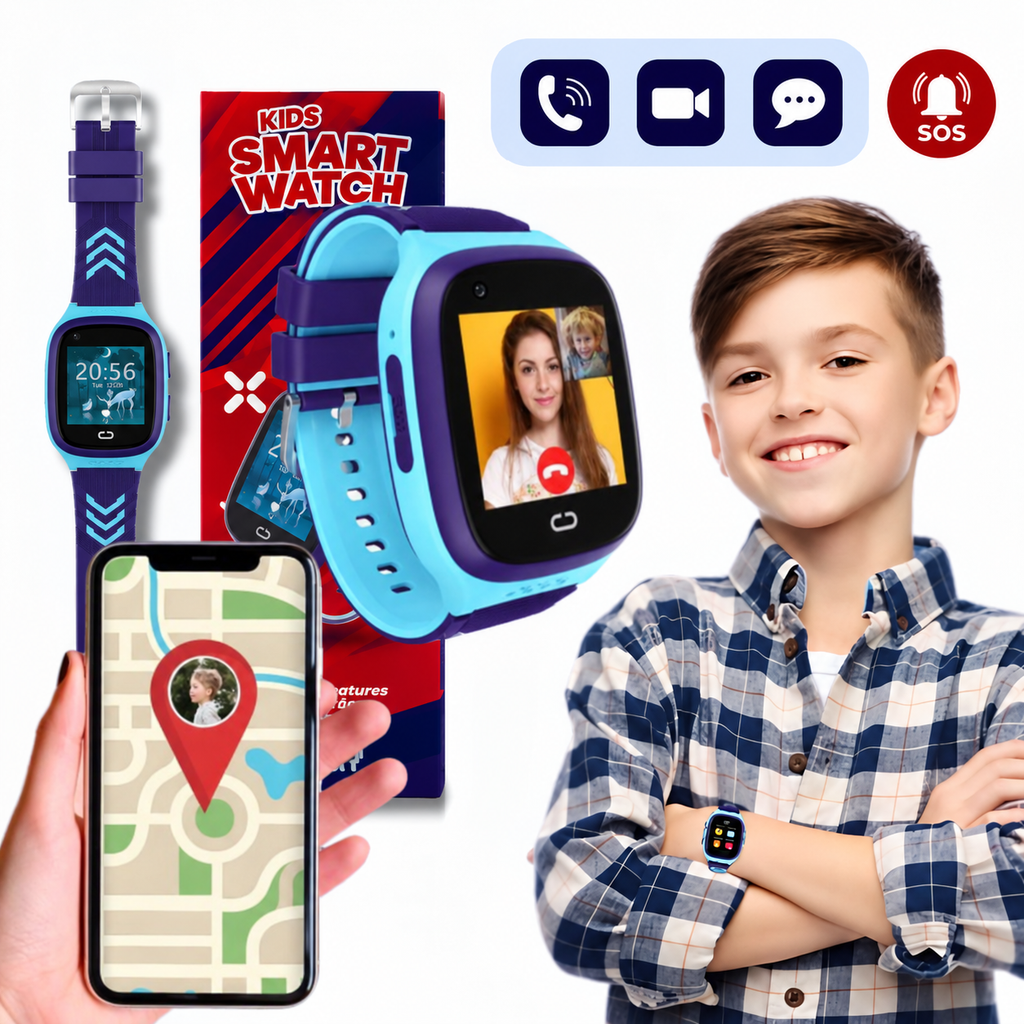 BPA-free silicone strap of the kids' GPS watch in blue colour option.