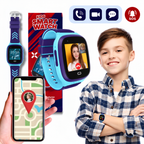 BPA-free silicone strap of the kids' GPS watch in blue colour option.