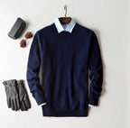 Full-length view of men's premium cashmere jumper showing drape and fit