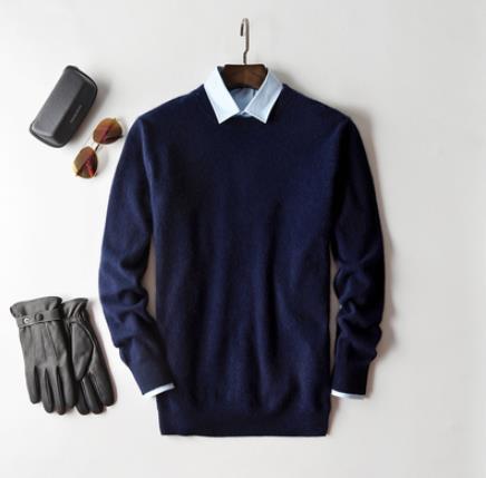 Full-length view of men's premium cashmere jumper showing drape and fit
