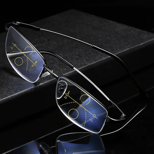German Progressive Reading Glasses in their protective case, prepared for daily indoor and outdoor use.