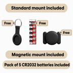 Children's GPS tracker with no subscription fees, showing Apple and Android compatibility