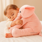 Giant elephant cuddle pillow in nursery with decorative styling