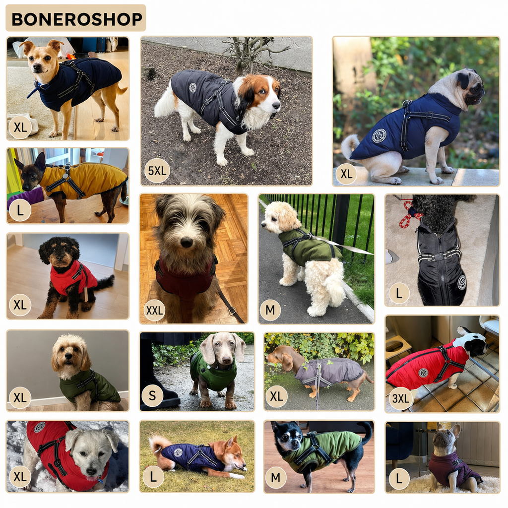 Full view of 3-in-1 winter dog coat showing complete protection