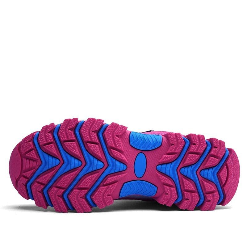 Detail of women's hiking shoe construction showing waterproof and breathable features
