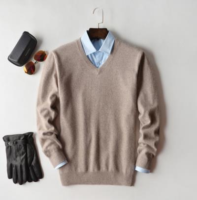 Men's cashmere jumper in grey V-neck style for formal occasions