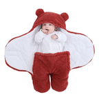 Close-up of teddy bear ears detail on BONEROSHOP sleeping bag hood, showing playful and adorable design.
