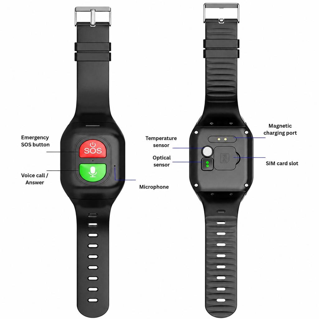 GPS smart watch for elderly with magnetic charging cable and long 9-day battery life