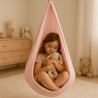 Family setting up black sensory hammock in quiet corner at home for emotional support.