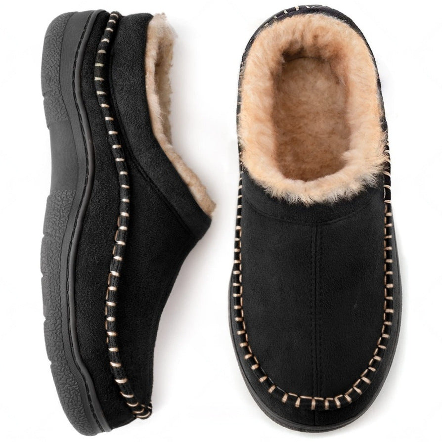 Detail of plush fleece lining inside men's orthopaedic house slippers