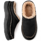 Detail of plush fleece lining inside men's orthopaedic house slippers