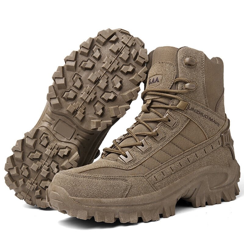 Military boots ankle support and high collar protection during outdoor use