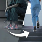 Person with sensitive feet wearing Orthofit trainers, showing relief from foot pain