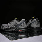 SpeedCross IV trainers on muddy trail terrain demonstrating exceptional grip performance.
