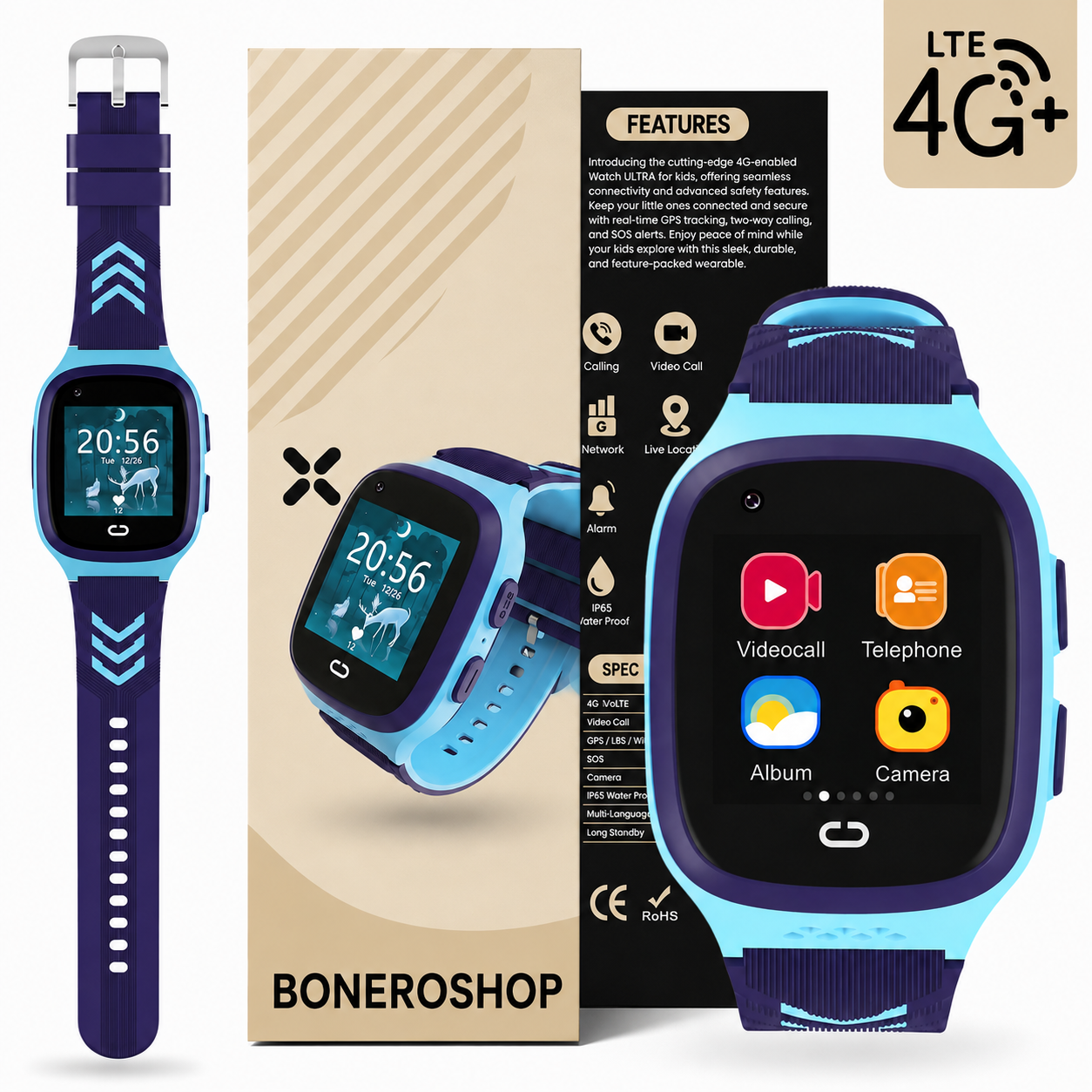Compact OLED display of the children's GPS watch with simple interface.