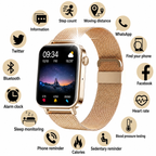 Women's smartwatch worn on wrist showcasing sleek slimline profile and full touch display