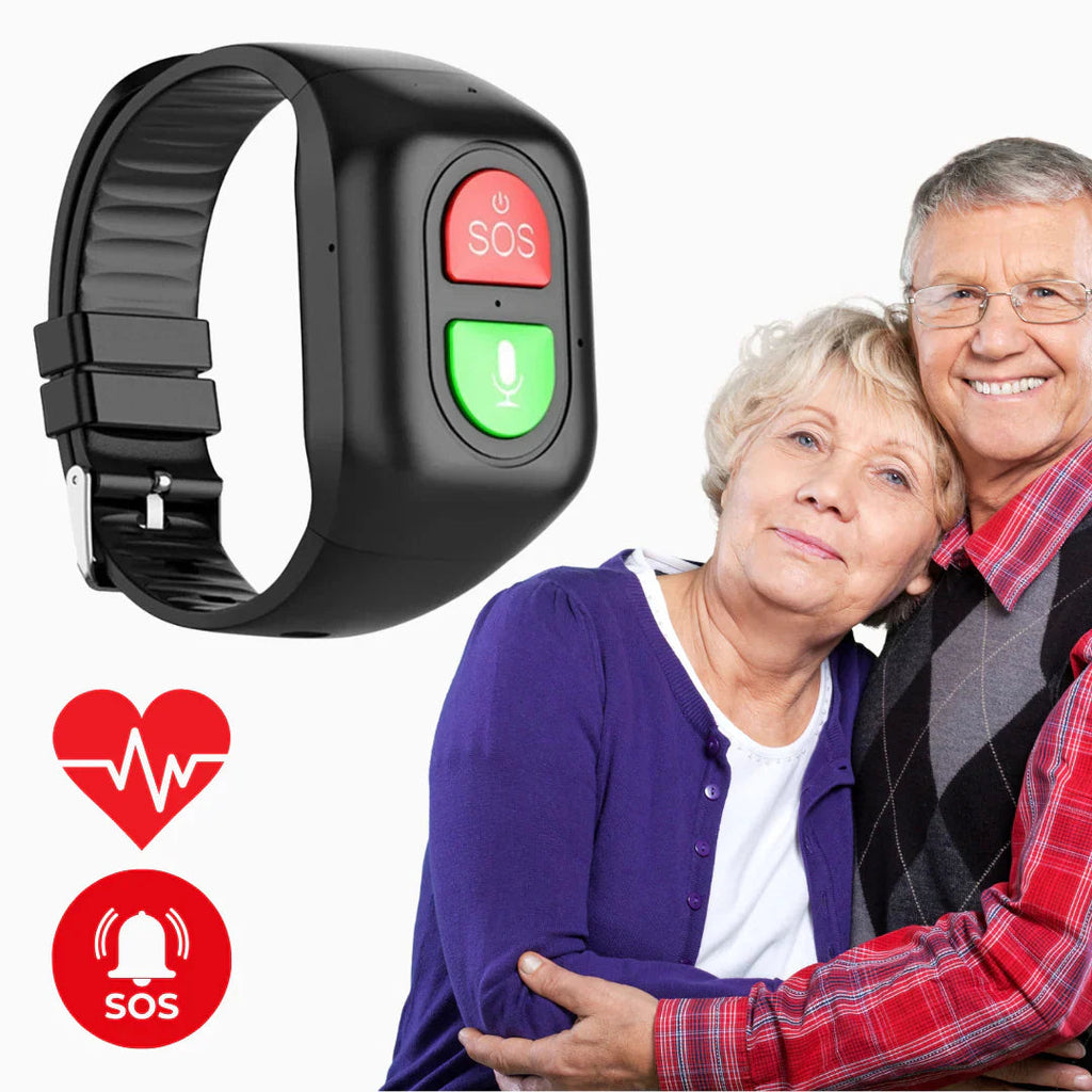 GPS smart watch for elderly with 4G SOS button displayed on wrist showing main interface