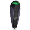 Extreme cold sleeping bag -15°C in mummy shape with integrated hood, shown in black and red colour options