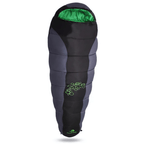 Extreme cold sleeping bag -15°C in mummy shape with integrated hood, shown in black and red colour options