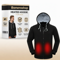 Boneroshop X Heated Hoodie shown in black with heating zones highlighted