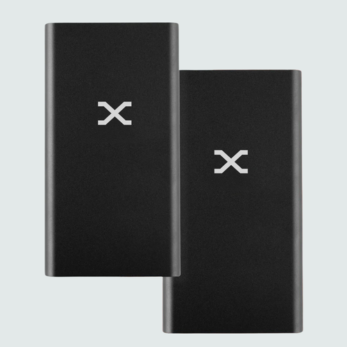 Two Boneroshop X portable power banks shown side by side, compact design with LED indicators
