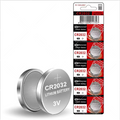 Five CR2032 3V lithium button cell batteries suitable for GPS trackers, scales, remote controls and wristwatches