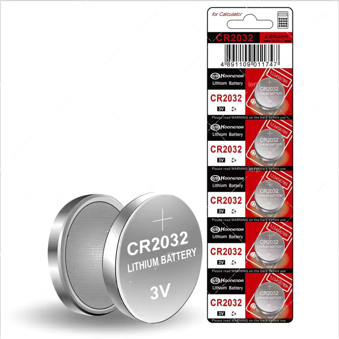 Five CR2032 3V lithium button cell batteries suitable for GPS trackers, scales, remote controls and wristwatches