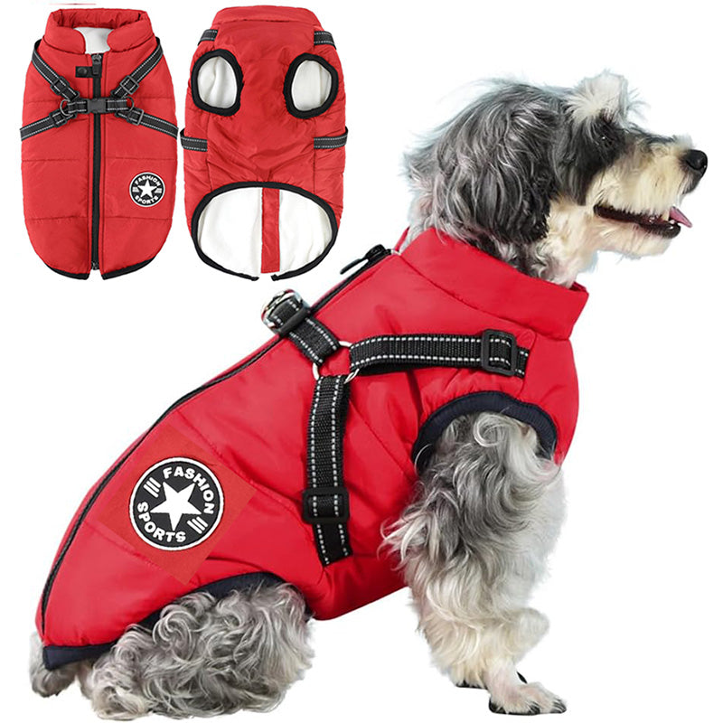 3-in-1 winter dog coat with built-in harness in multiple colours