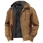 Stylish Outdoor Jacket Atlas in vintage design, front view showing zip fastening and hood