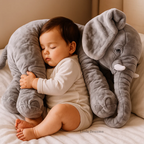Fluffy elephant cuddle pillow displayed in multiple colours for infants and toddlers