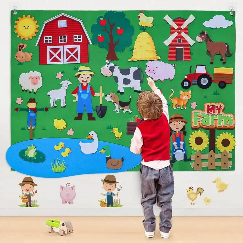 StoryFelt Montessori felt board farm edition with colourful farm animals and buildings