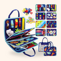 Montessori Toys for Toddlers busy board with colourful activities for learning through play