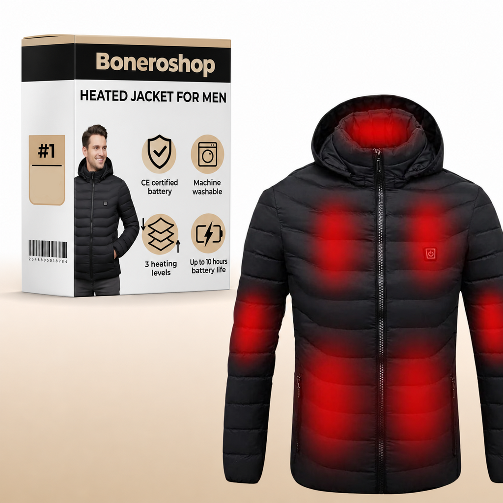 Boneroshop X Heated Thermal Jacket shown from the front, displaying the modern streamlined design and chest pocket control button
