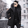 Olivier men's winter parka with faux fur collar in black, front view