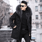 Olivier men's winter parka with faux fur collar in black, front view