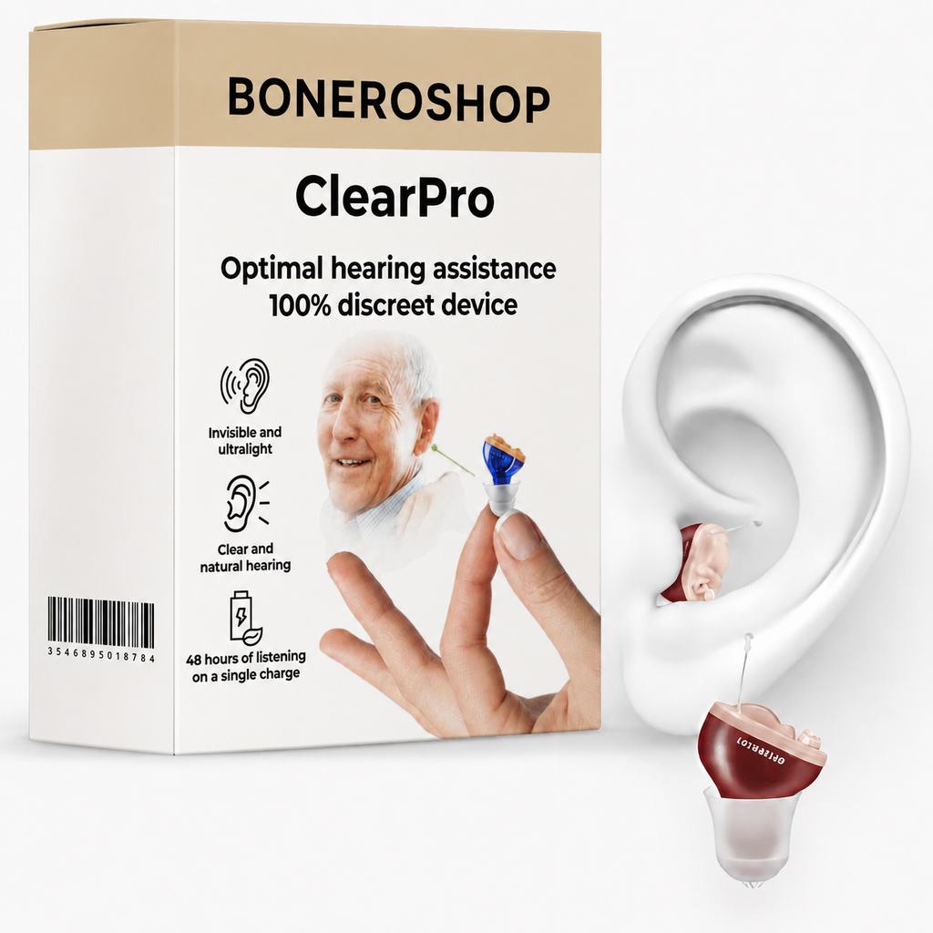 ClearPro invisible hearing aid worn discreetly in ear for enhanced natural hearing