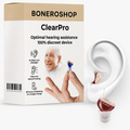 ClearPro invisible hearing aid worn discreetly in ear for enhanced natural hearing