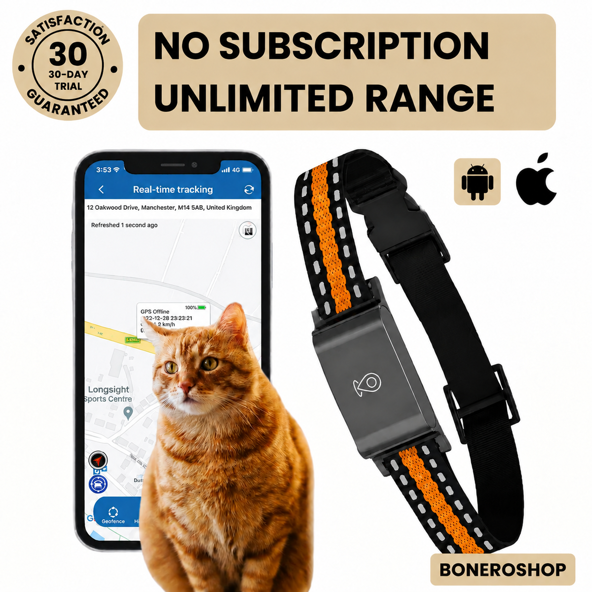 No-Subscription GPS Pet Collar – Real-Time Location Tracking with Global Range
