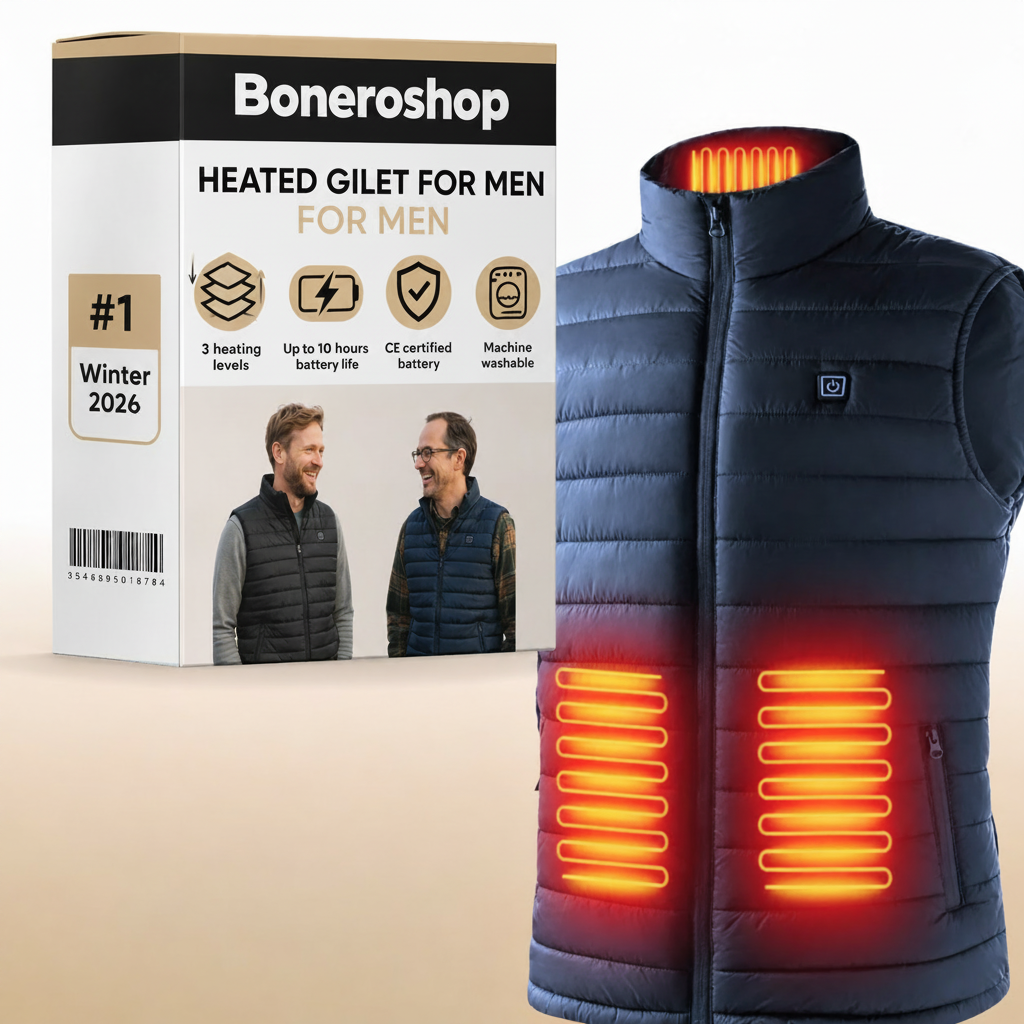 Boneroshop X Heated Gilet shown in black, front view displaying ergonomic design and heating controls