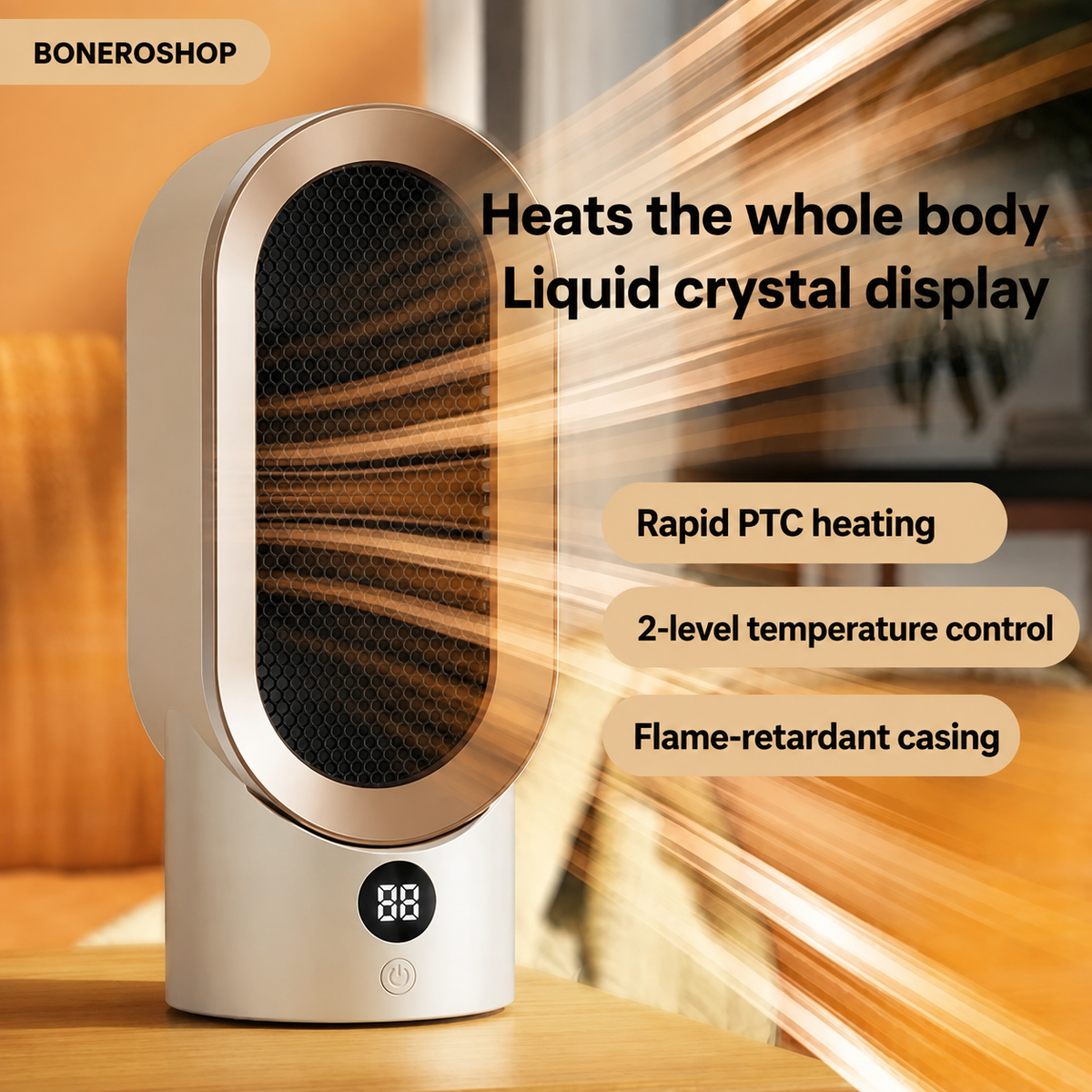 HogarCalido Pro portable electric heater plugged into wall socket delivering instant warmth