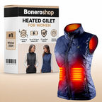 Boneroshop X Heated Gilet shown in black, front view displaying sleek design and full-length zip